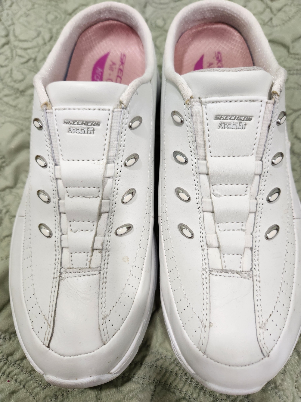 Skechers White Slip-On Sneakers with Pink Lining - Picture 2 of 5